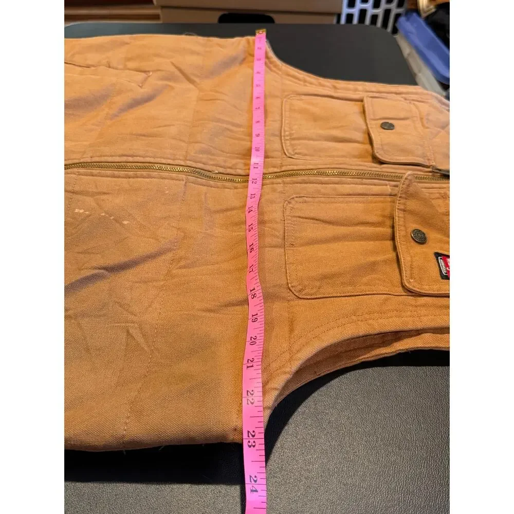 Wrangler Workwear Vest Men's L Tan Utility Zip Up Carpenter Outdoor Work
